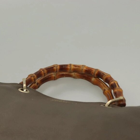 GUCCI Bamboo Hand Bag Leather Gray Gold 323663 Auth bs27789 - Picture 9 of 16